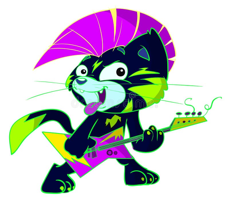 Punk rock Cat Playing Electric Guitar photographie stock Punk rock Cat Playing Electric Guitar photographie stock