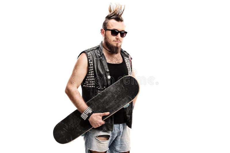 Punk Rocker Holding A Skateboard Stock Image Image of male
