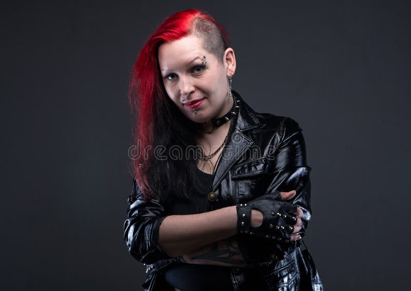 Punk Woman in Leather Jacket Stock Image Image of piercing, punk
