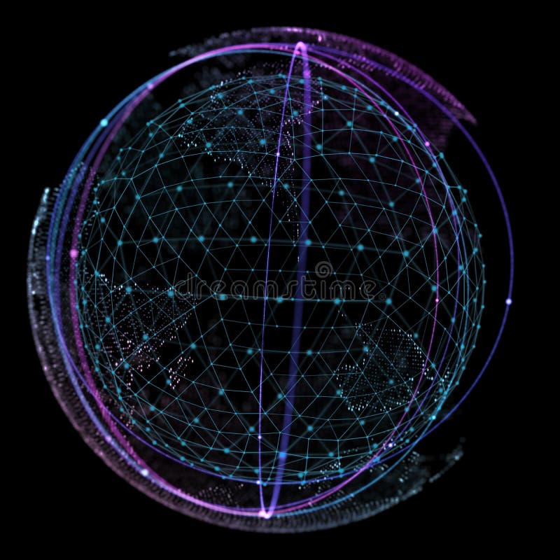 Punkt i krzywa budowaliśmy sfery wireframe, technologiczna sensowa abstrakta 3d ilustracja