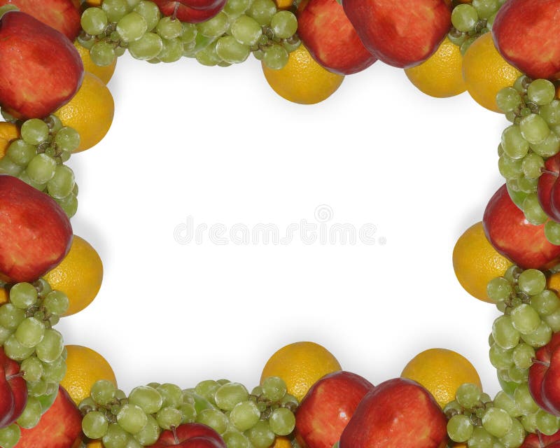 Image composition of fresh fruit, apples, oranges and grapes for edge, border or frame with copy space on White background. Image composition of fresh fruit, apples, oranges and grapes for edge, border or frame with copy space on White background