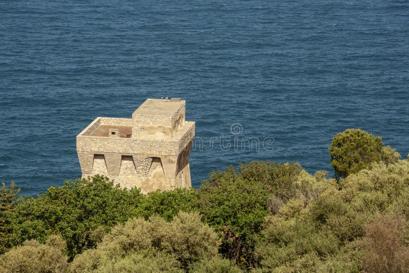 Punta Campanella and landscape of Sorrento`s peninsula and island of Capri