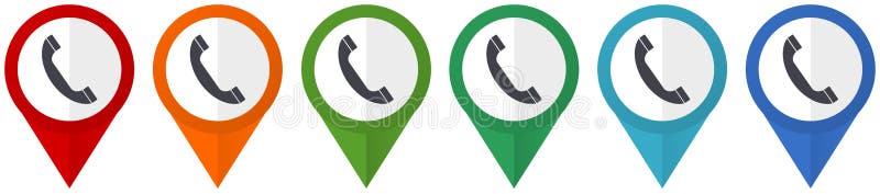 Puntatori vettoriali di contatto per le chiamate telefoniche set di icone colorate di progettazione piatta isolate su fondo bianco royalty illustrazione gratis