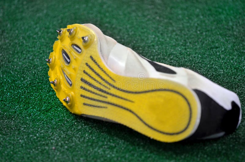 Punte delle scarpe da corsa su tappeto erboso verde immagine stock libera da diritti Punte delle scarpe da corsa su tappeto erboso verde immagine stock libera da diritti