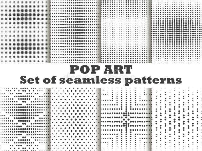 Punteado, sistema inconsútil del modelo del arte pop El tono medio puntea el fondo Color blanco y negro Vector