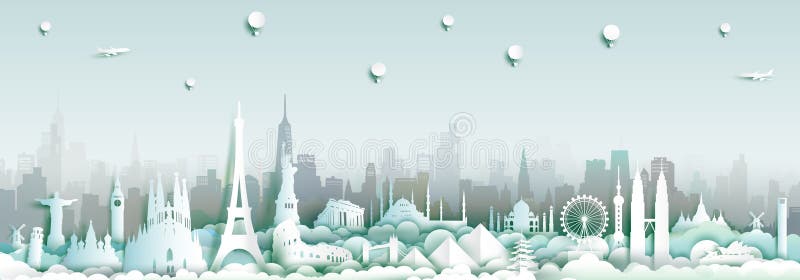 Punti di riferimento del mondo con il fondo dell'orizzonte della città royalty illustrazione gratis Punti di riferimento del mondo con il fondo dell'orizzonte della città royalty illustrazione gratis