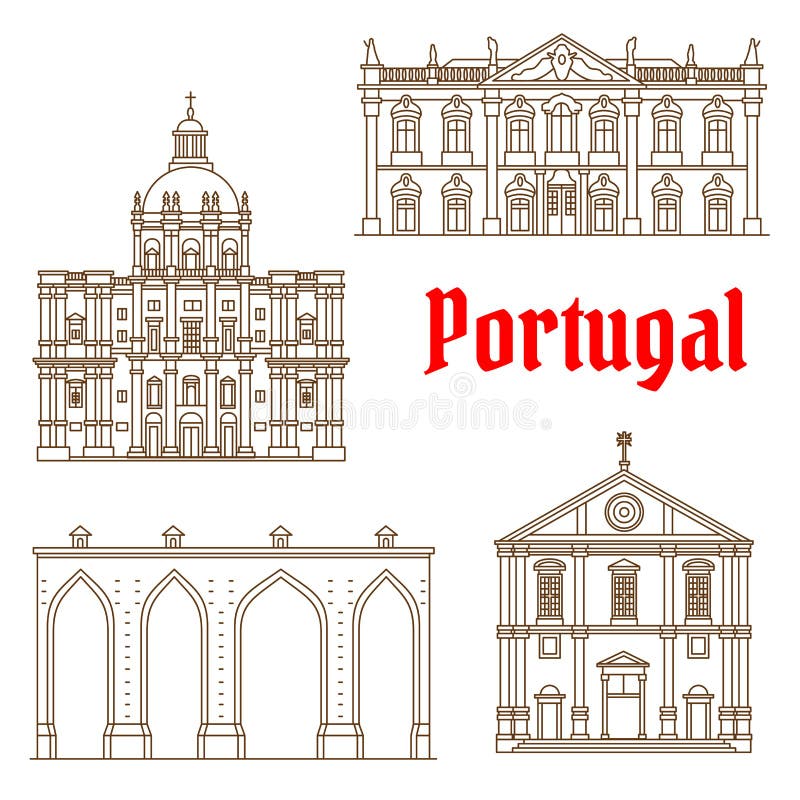 Punti di riferimento di viaggio del Portoghese delle icone di Lisbona illustrazione vettoriale Punti di riferimento di viaggio del Portoghese delle icone di Lisbona illustrazione vettoriale