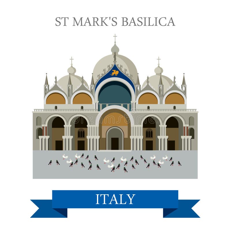 Punto di riferimento piano dell'attrazione di vettore di Mark Basilica Venice Italy del san