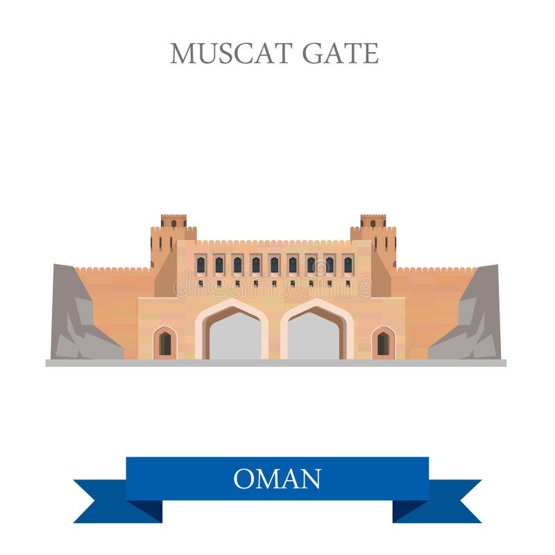 Punto di riferimento piano di viaggio dell'attrazione di vettore dell'Oman del portone di Muscat