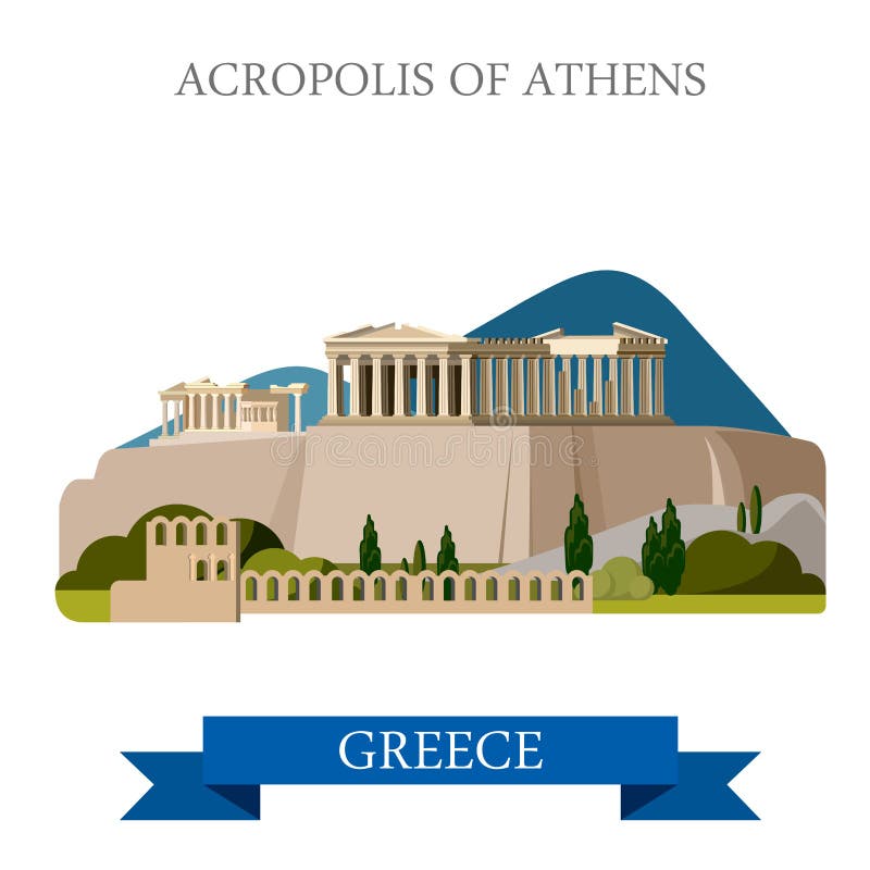 Punto di riferimento piano di vista dell'attrazione di vettore di Atene Grecia dell'acropoli