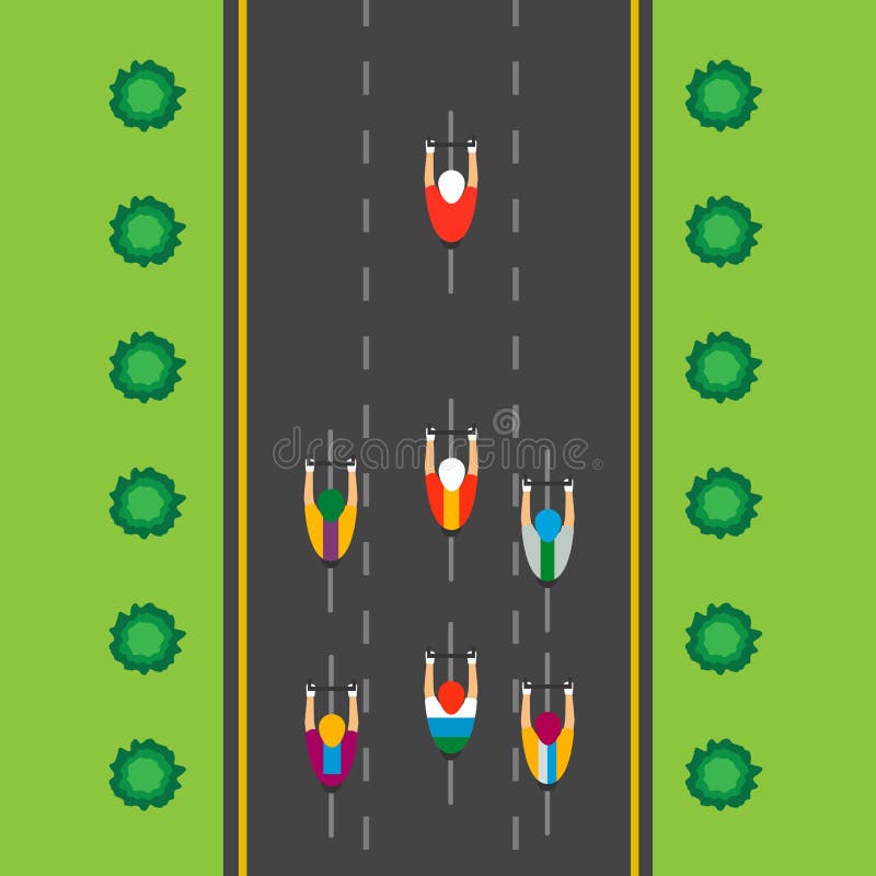 Punto di vista superiore del gruppo di ciclisti alla corsa professionale Guidando attraverso la città royalty illustrazione gratis Punto di vista superiore del gruppo di ciclisti alla corsa professionale Guidando attraverso la città royalty illustrazione gratis
