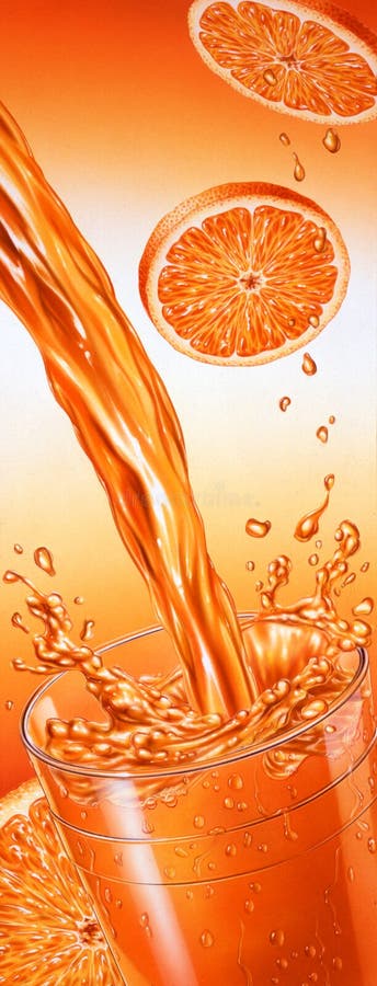 Puor van jus d'orange dat in een glas valt. vector illustratie Puor van jus d'orange dat in een glas valt. vector illustratie