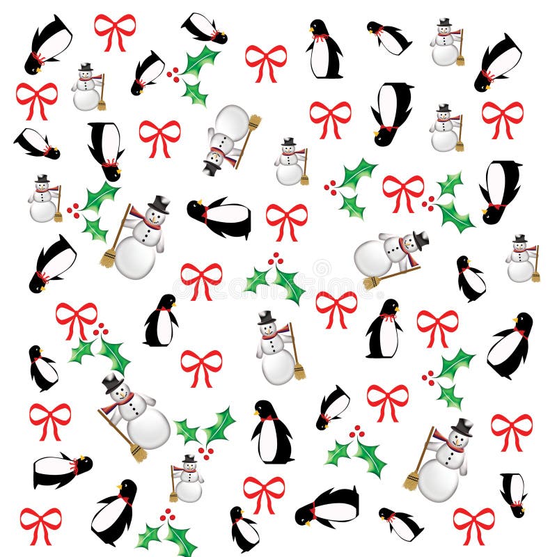 Pupazzi di neve e pinguini dell'involucro di regalo della festa royalty illustrazione gratis Pupazzi di neve e pinguini dell'involucro di regalo della festa royalty illustrazione gratis