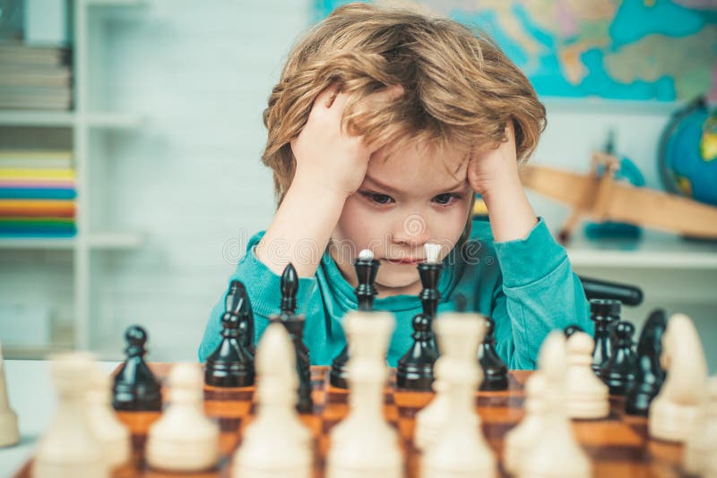 Clever Concentrated and Thinking Child while Playing Chess. Thinking Child.  Chess, Success and Winning Stock Image - Image of decisions, chess:  175817817