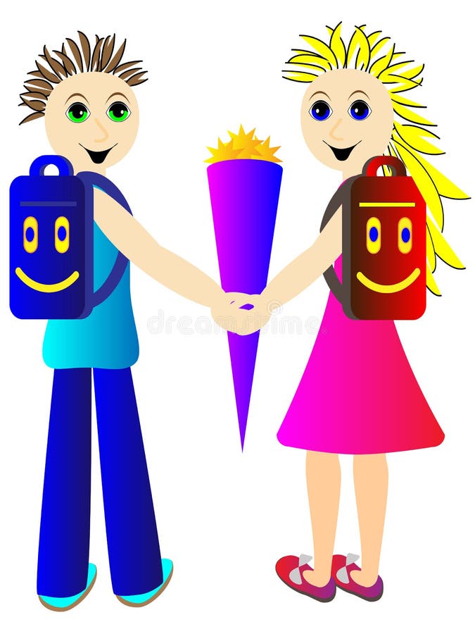 Pupils go in September for the first time in school stock illustration Pupils go in September for the first time in school stock illustration