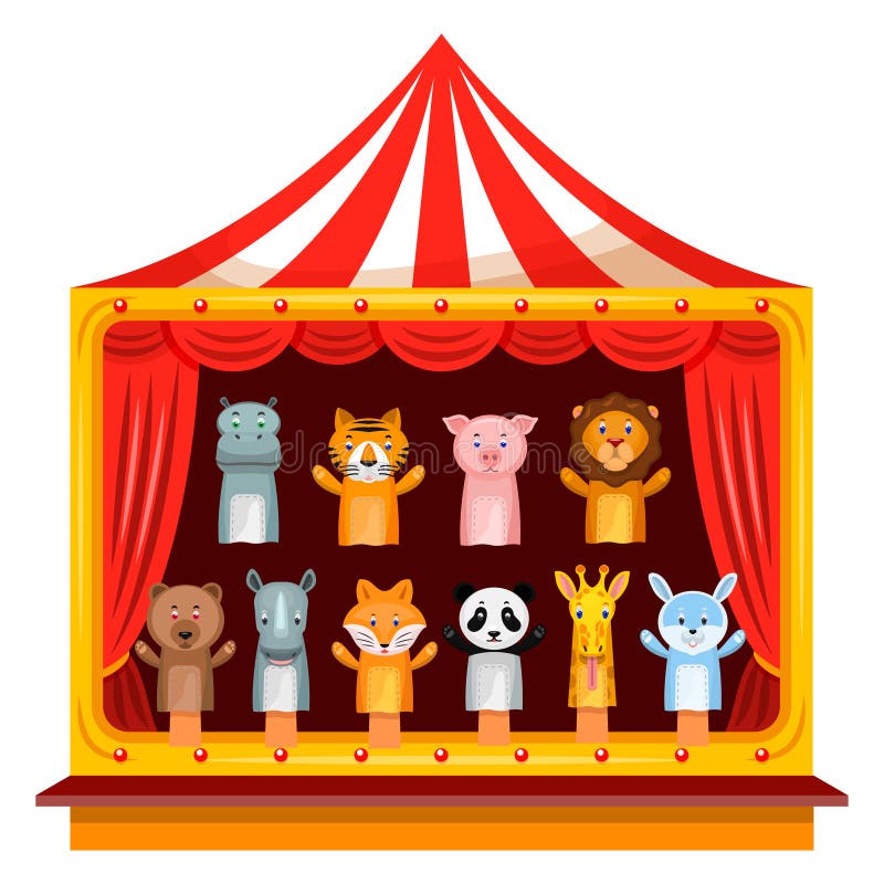 Children perform puppet show on stage Royalty Free Vector