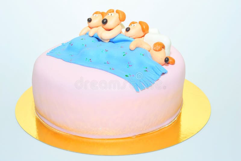 Puppies in bed theme - fondant cake