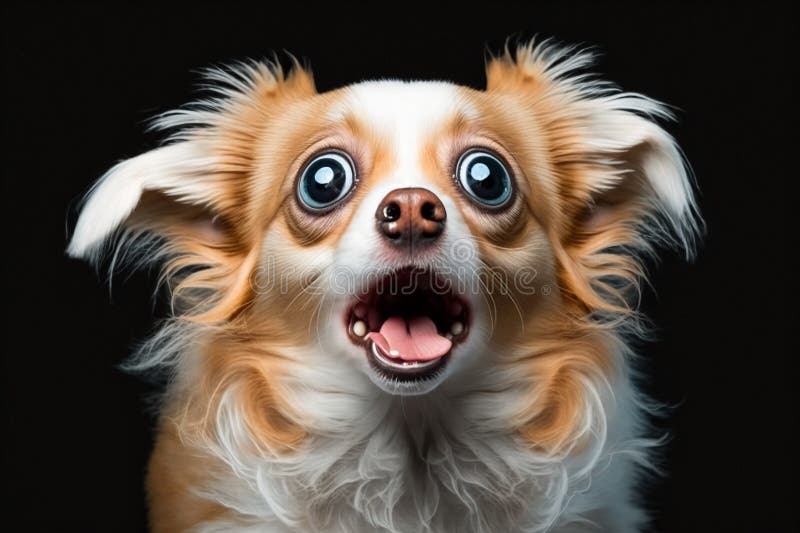Puppy Dog with Funny Face Surprising with Open Mouth and Big Eyes Stock