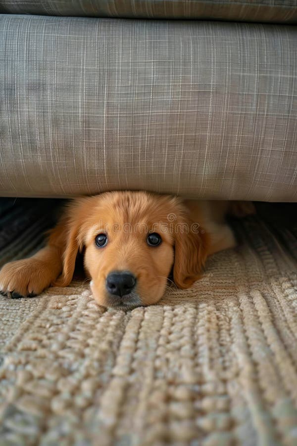 A Puppy Hiding Under a Couch Stock Photo Image of breed, generated