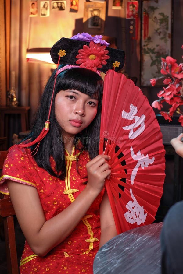 Asian Girl Wears Chinese Costume in Red Theme Imlek Editorial Stock ...