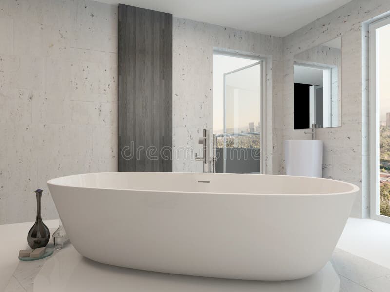 Image of a Pure clean white bathroom interior with bathtub