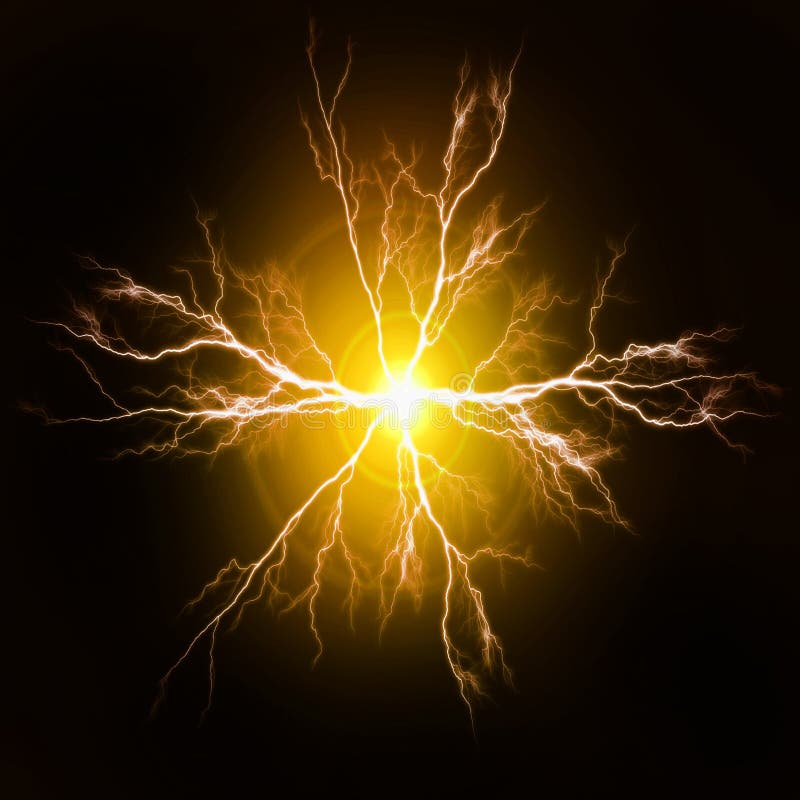 Explosion of pure power and yellow electricity in the dark. Explosion of pure power and yellow electricity in the dark