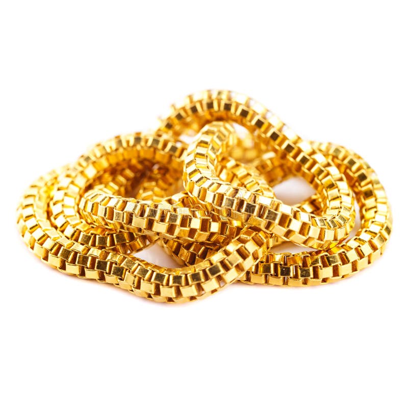 Pure Solid Gold Chain Necklace Bracelet on White Background Stock Photo