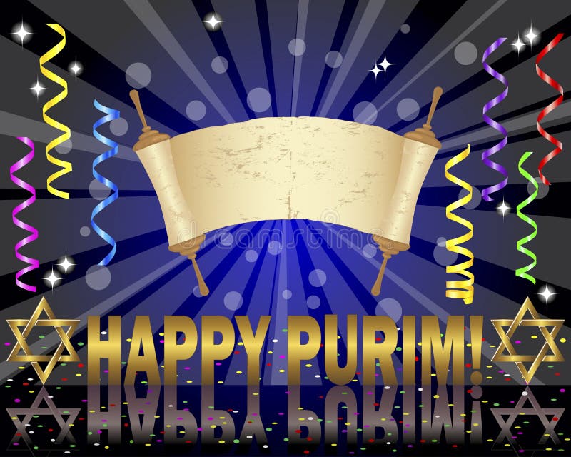 Purim background with Torah scroll. stock illustration