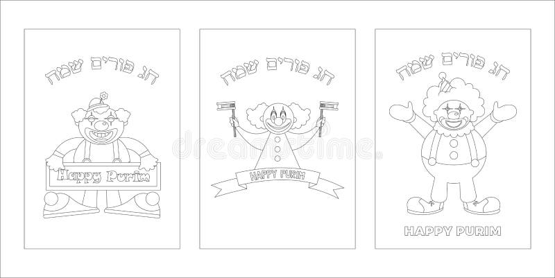 Purim coloring page with funny clowns -can be used for kids fun activity , educate and learning- vector- Happy purim royalty free illustration