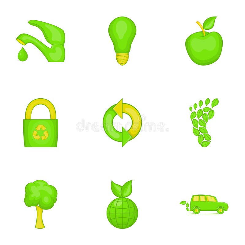Purity of Nature Icons Set, Cartoon Style Stock Vector Illustration