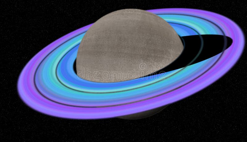 Purpere en blauwe ringen rond de planeet Saturnus in een donkere hemel royalty-vrije illustratie Purpere en blauwe ringen rond de planeet Saturnus in een donkere hemel royalty-vrije illustratie