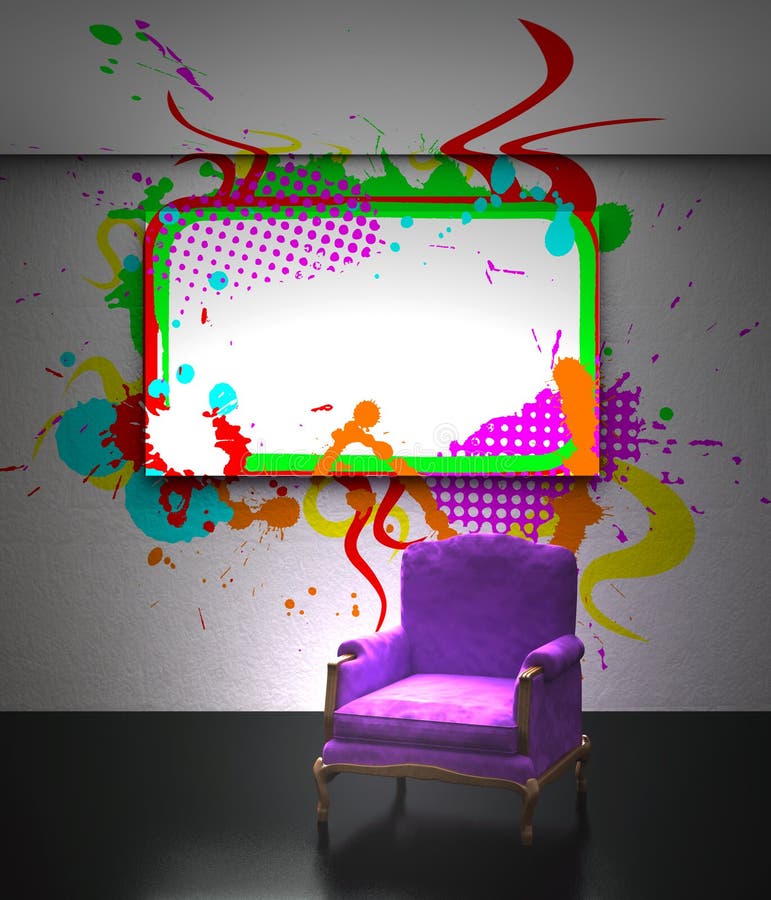 Purple armchair with grunge frame