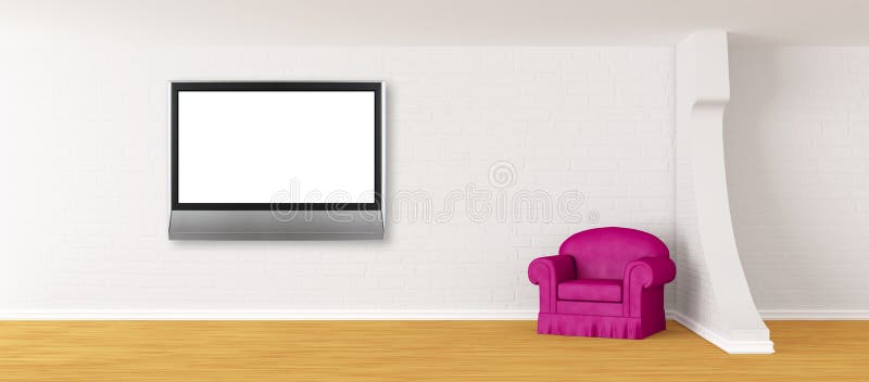 Purple armchair with lcd TV in modern interior