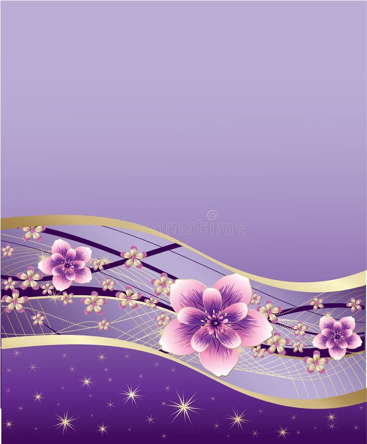 Purple background with pink and gold flowers