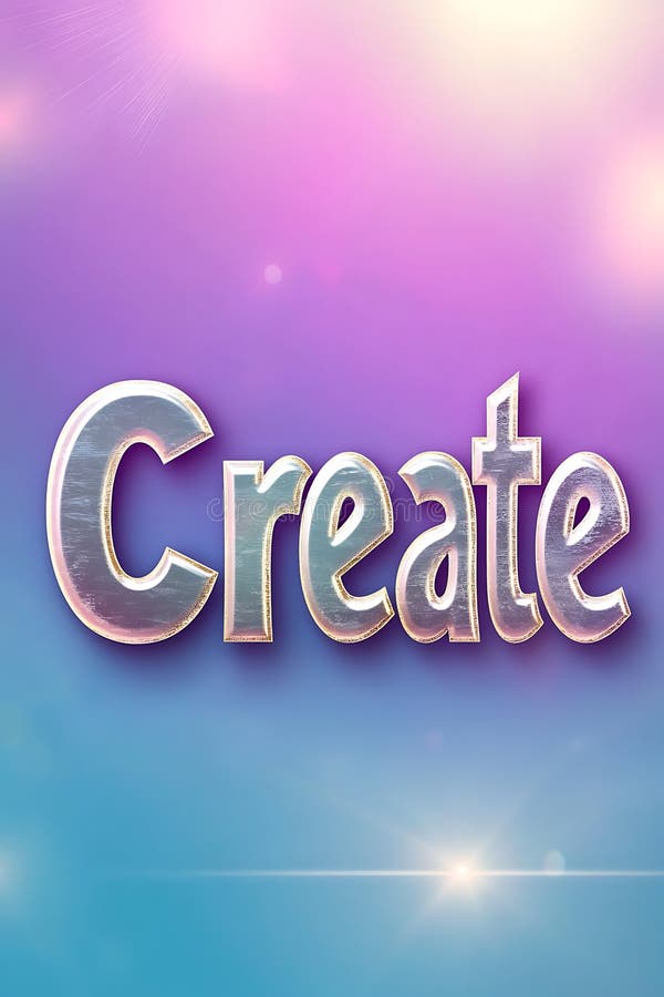 Purple background with the word "create" written in silver letters. The image is meant to convey the idea of creativity and the importance of expressing oneself through art. Word art letters stock images, royalty-free photos and pictures