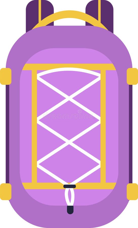 Purple backpack showcasing vibrant yellow straps and crisscross strings across its surface, designed for securely stock photos