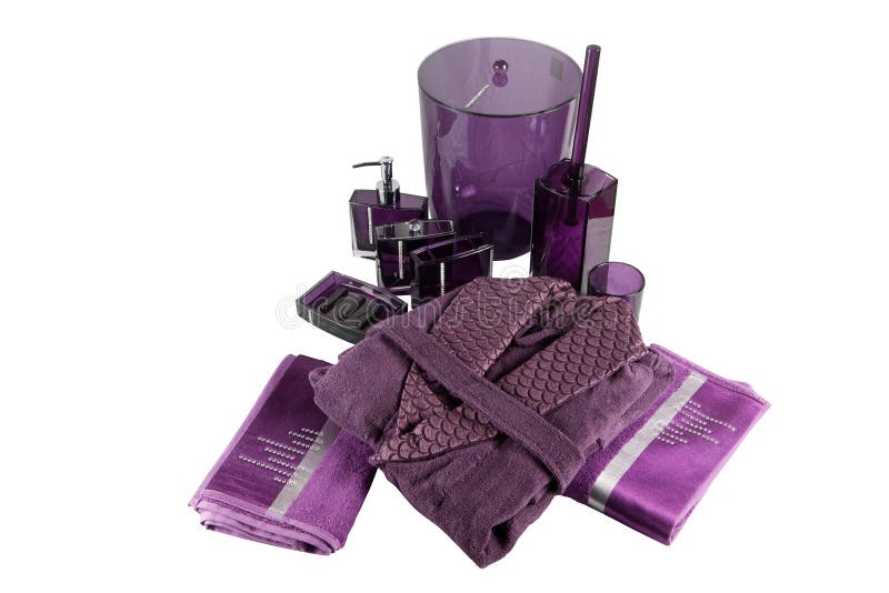 Purple bath set stock image. Image of isolated, bottles 40251785