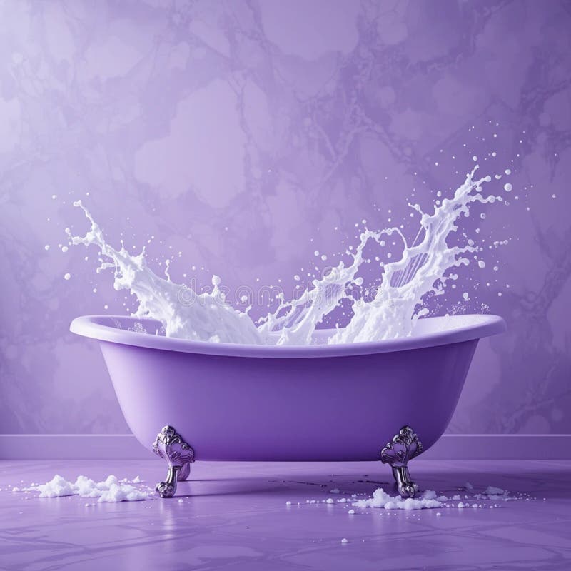 Purple Bathtub with Water Splashes. 3d Rendering Stock Illustration ...