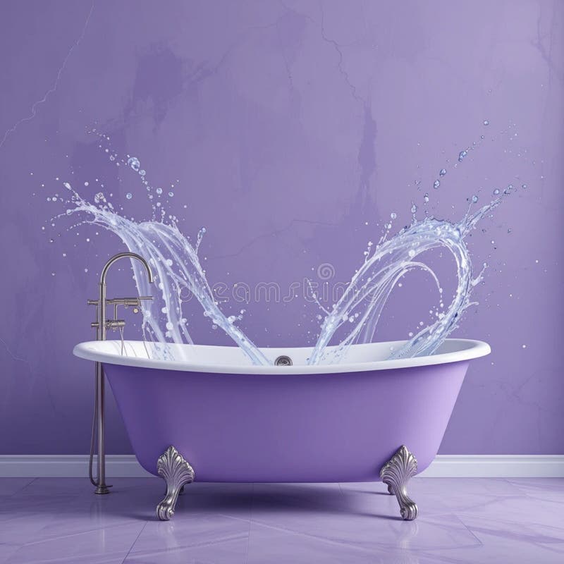 Purple Bathtub with Water Splashes. Purple Bathtub with Water Splashes ...