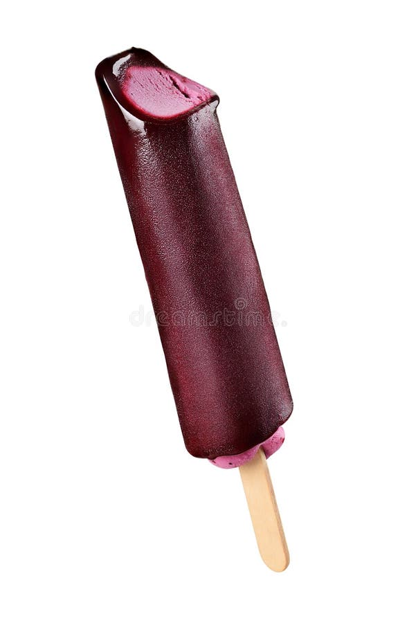 Purple bitten ice cream popsicle isolated on white background with clipping path. Purple bitten ice cream popsicle isolated on white background with clipping path