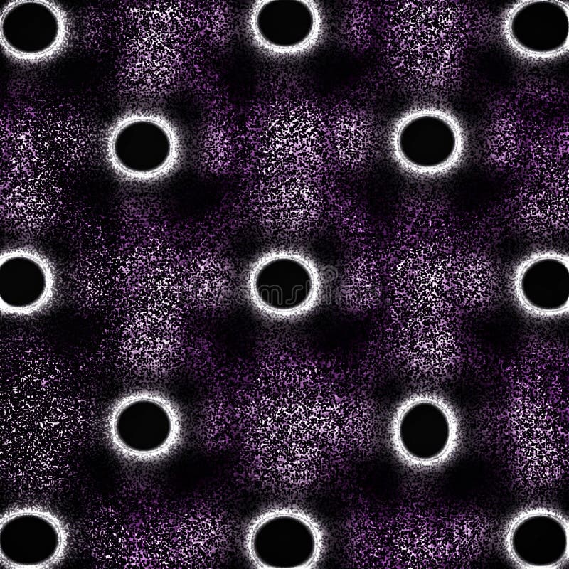 A purple and black grainy pattern with an array of glowing circles. royalty free illustration