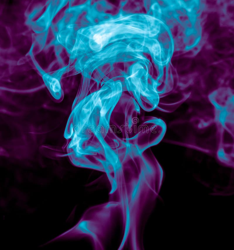 Purple and Blue Smoke Isolated on Black Background. Abstraction Stock