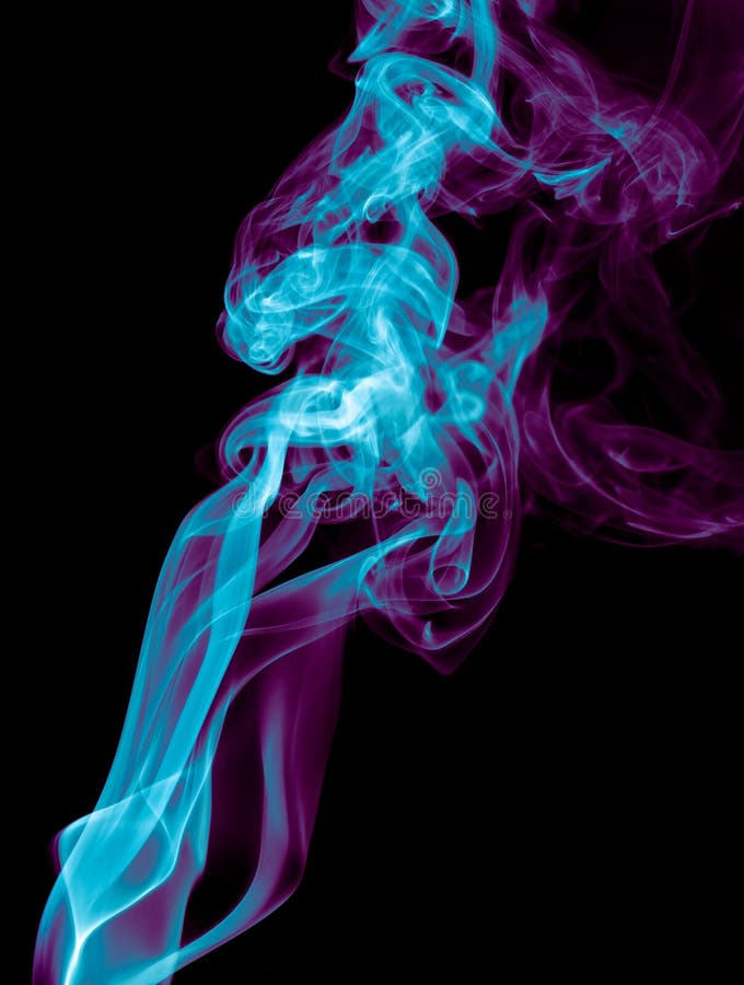 Purple and Blue Smoke Isolated on Black Background. Abstraction Stock