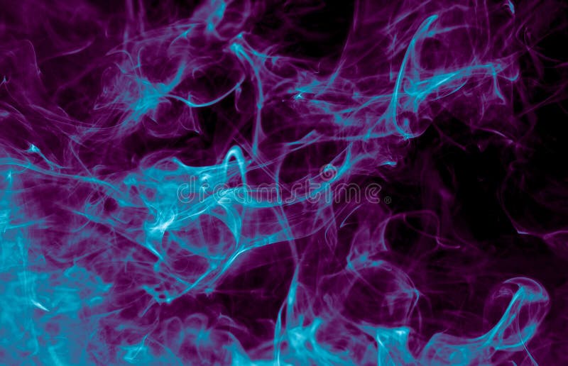 Purple and Blue Smoke Isolated on Black Background. Abstraction Stock