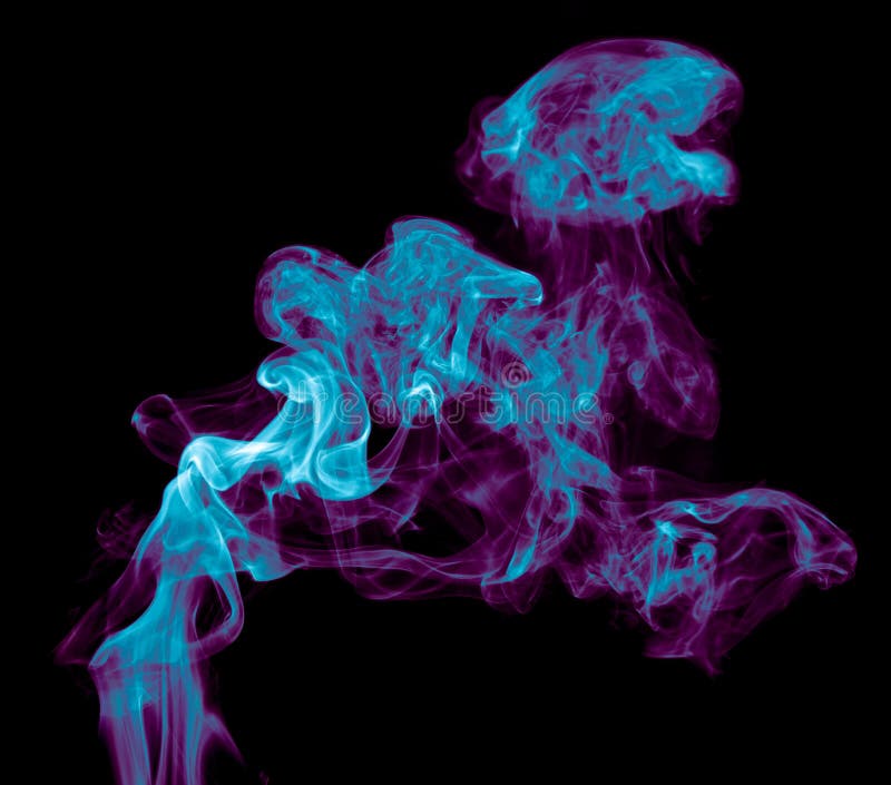 Purple and Blue Smoke Isolated on Black Background. Abstraction Stock