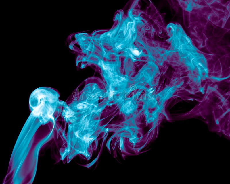 Purple and Blue Smoke Isolated on Black Background. Abstraction Stock