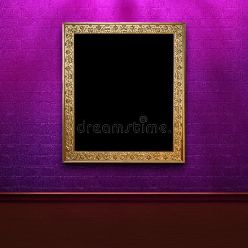 Purple brick wall with antique frame