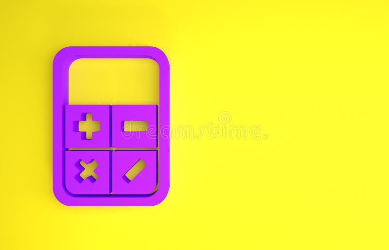 Purple Calculator Icon Isolated On Yellow Background Accounting Symbol Business Calculations Mathematics Education And Stock Illustration Illustration Of Flat Inches