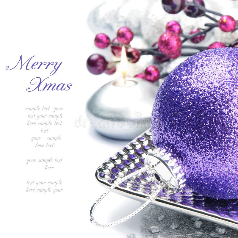 Purple Christmas ball on festive background