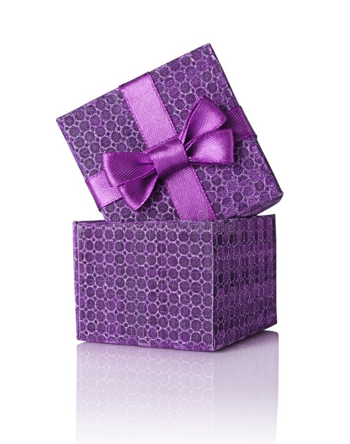Purple Classic Gift Box with Satin Bow and Glass Glittering Christmas